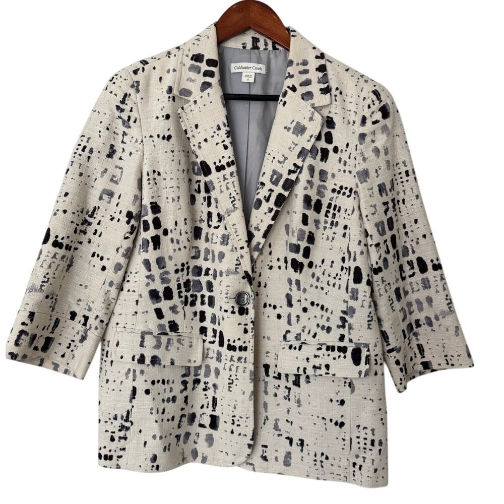 Coldwater Creek Linen Blend One Button Blazer Jacket Size‎ 12